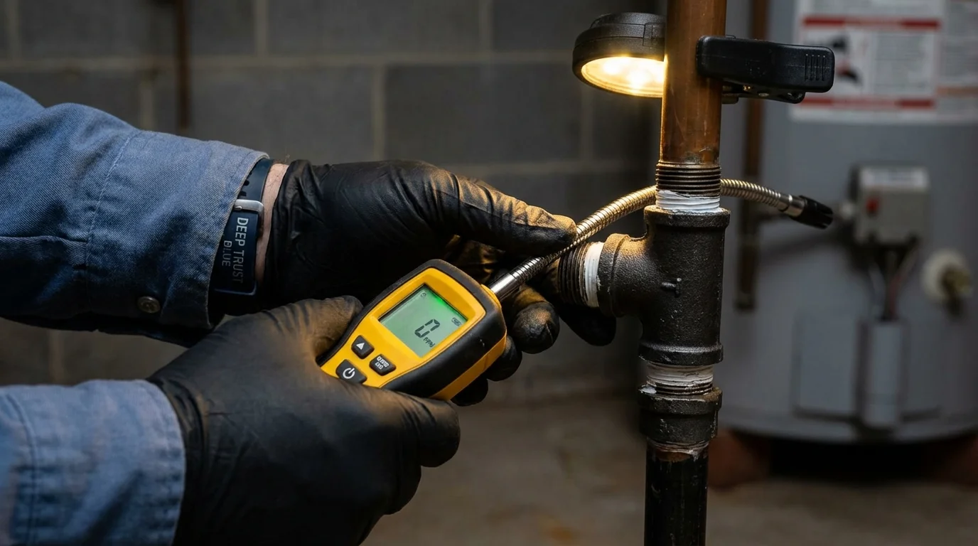 Gas leak detection with electronic sniffer by Johns Plumbing LLC in Romulus