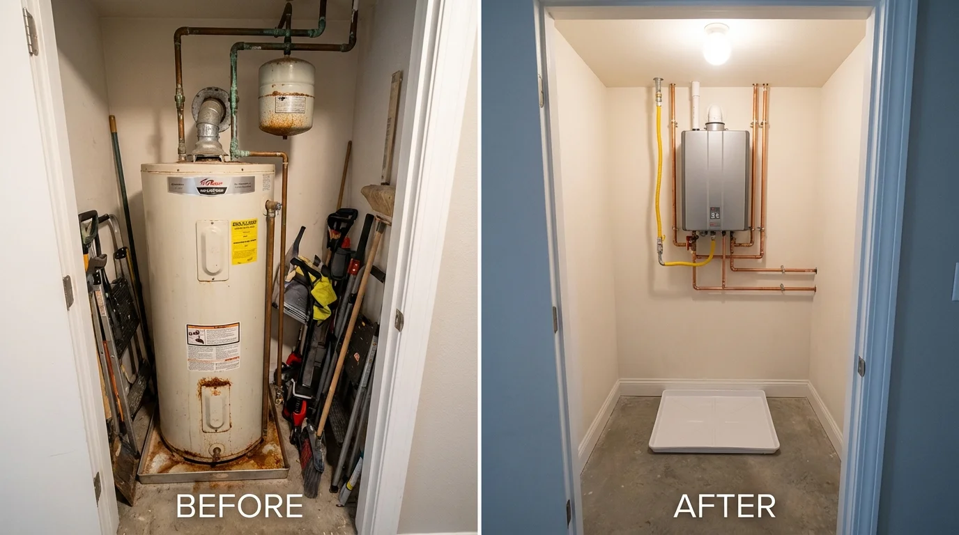Tank water heater versus wall-mounted tankless unit comparison for Romulus, MI homeowners